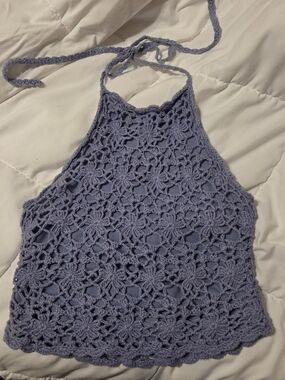 Full Tilt Small Lavender Crocheted Halter Top